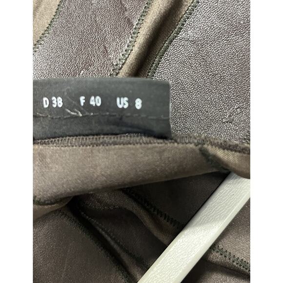 AKRIS Brown Silk Striped Faux Leather Collarless Mid-Length Galileo Coat 40 US 8 - Picture 6 of 6